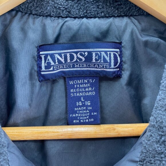 Lands' End Sweater Fleece Vest Womens Large 14-16 Cream Gray Full Zip Pockets - Picture 3 of 13